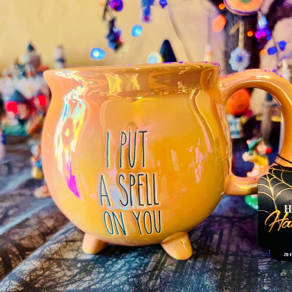Halloween Opalescent Pastel Orange Ceramic Cauldron Mug I Put A Spell On You